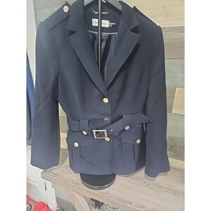 CALVIN KLIEN LADIES Blazer 3 BUTTON AND BELT DARK BLUE SIZE 10 Preowned